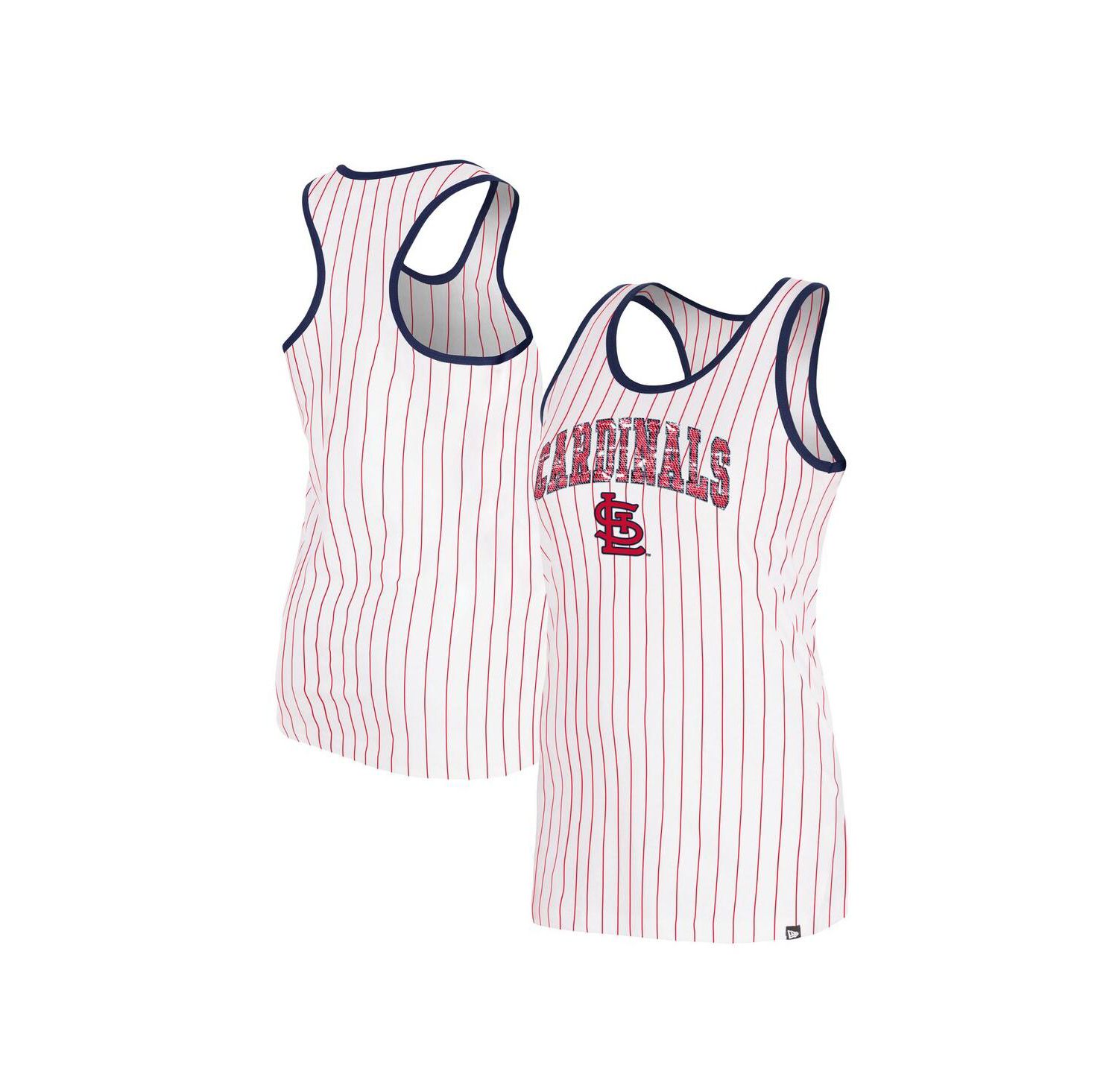 Women's White St. Louis Cardinals Sequin Pinstripe Racerback Tank Top