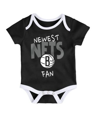 Baby Boys and Girls Black/White/Gray Brooklyn Nets Slam Dunk 3-Piece Bodysuit Set