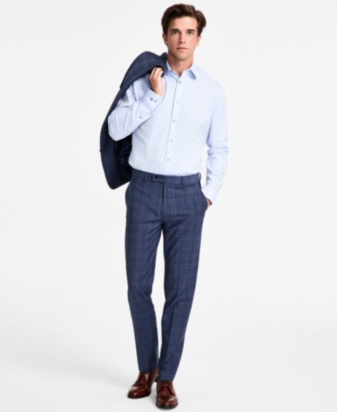 Мужские Calvin Klein Men's Slim-Fit Wool Blend Plaid Suit Pants
