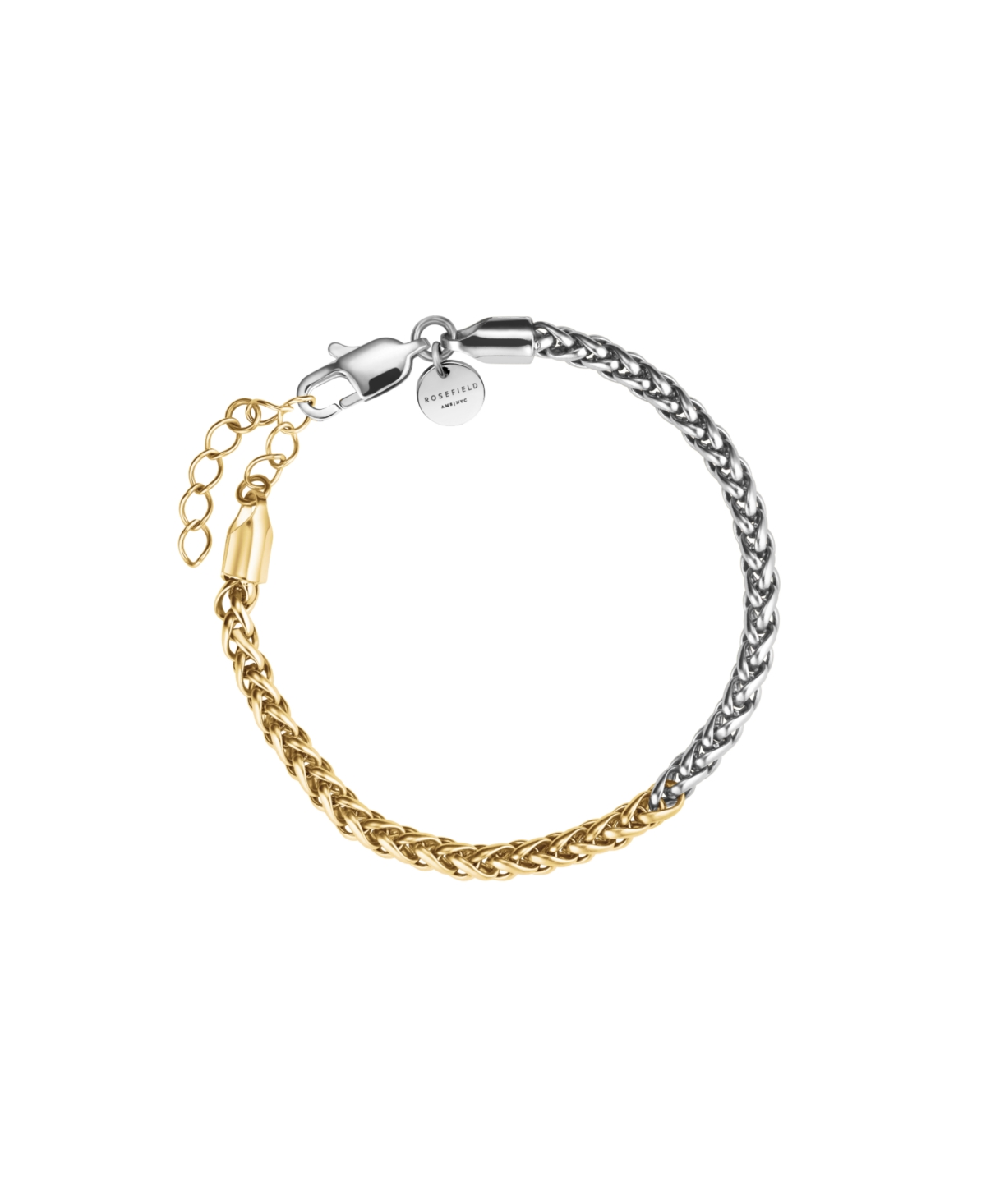 Two Tone Herringbone Bracelet In 14K Yellow Gold And Rhodium Plated Stainless Steel - Gold