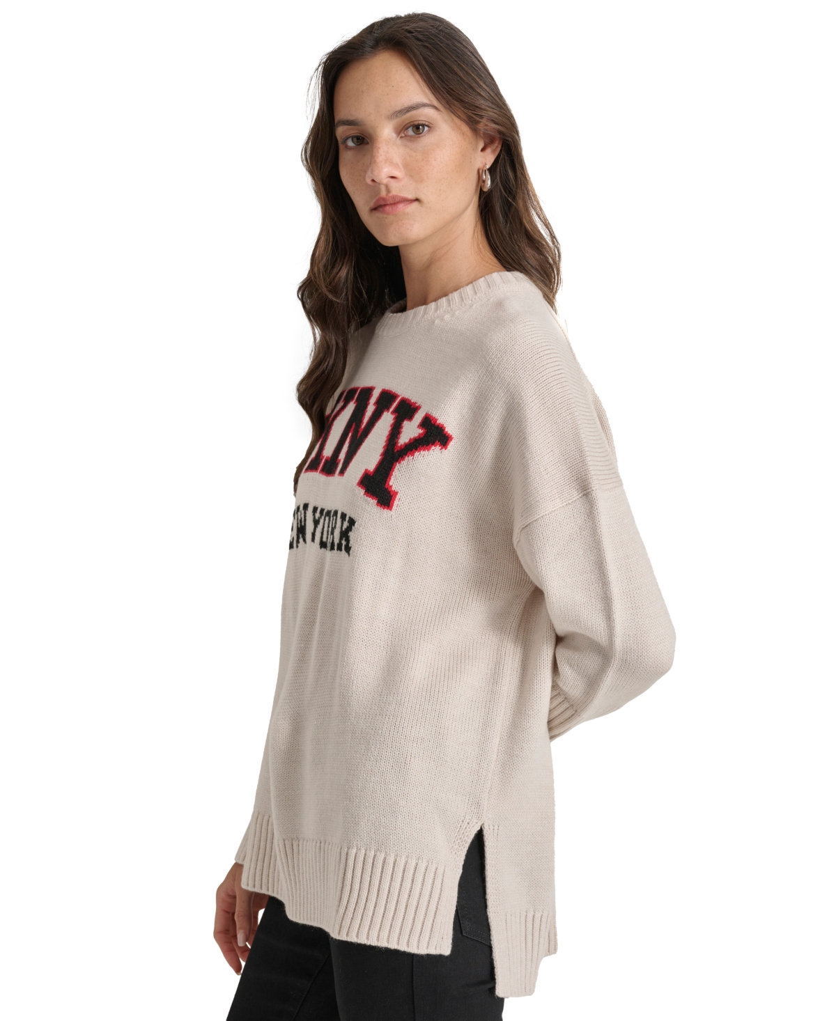 Dkny Jeans Women's Varsity Logo Crewneck Sweater - 2HI - CORT HTR/BK