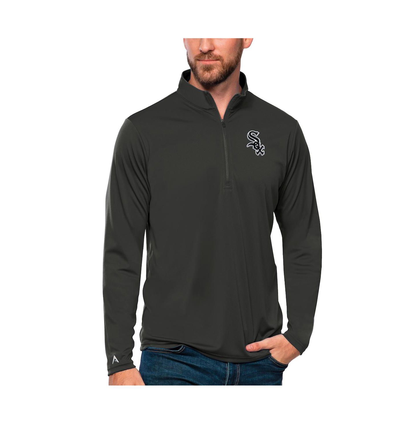 Мужской свитер Antigua Charcoal Chicago White Sox Tribute Quarter-Zip Pullover Top — фото 1