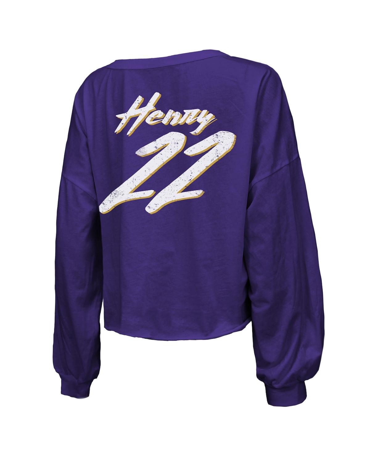 Majestic Women's Derrick Henry Purple Baltimore Ravens Name Number Off-shoulder Script Cropped Long Sleeve V- In Purple