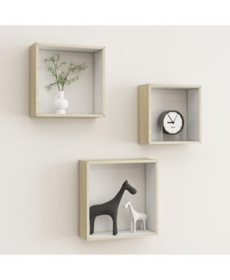 Wall Cube Shelves 3 pcs White and Sonoma Oak