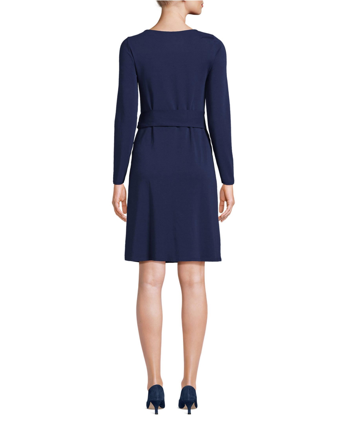 Lands' End Women's Boatneck Long Sleeve Tie Waist Dress