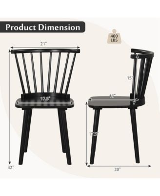 Rubber Wood Windsor Dining Chairs Set of 2 with Spindle Back for Living Room