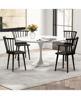 Rubber Wood Windsor Dining Chairs Set of 2 with Spindle Back for Living Room