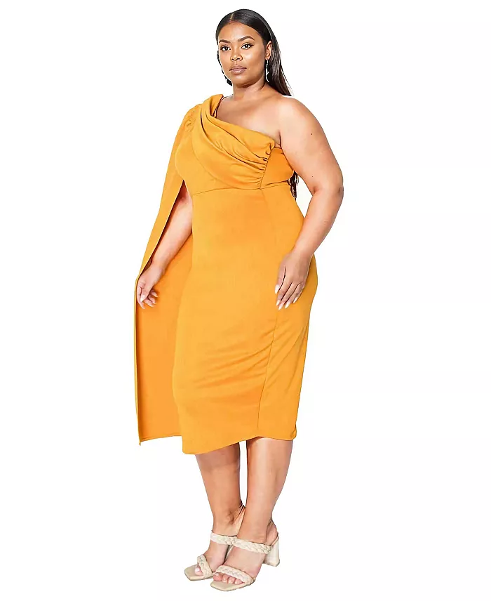 Plus Size Spade One Shoulder Cape Dress - thumbnail 2