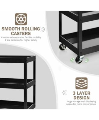 3-Tier Utility Cart with Steel Frame and Four Wheels