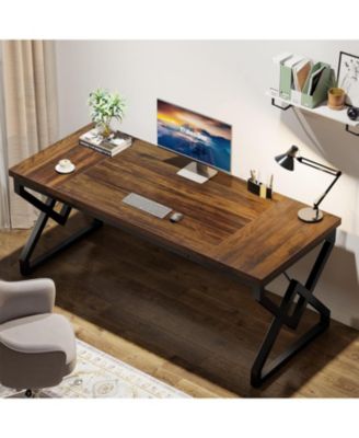 63 Inch Executive Desk, Large Office Computer Desk with Extra Thick Wooden Tabletop and Metal Frame, Modern Simple Workstation Writing Table Study Desk for Home Office