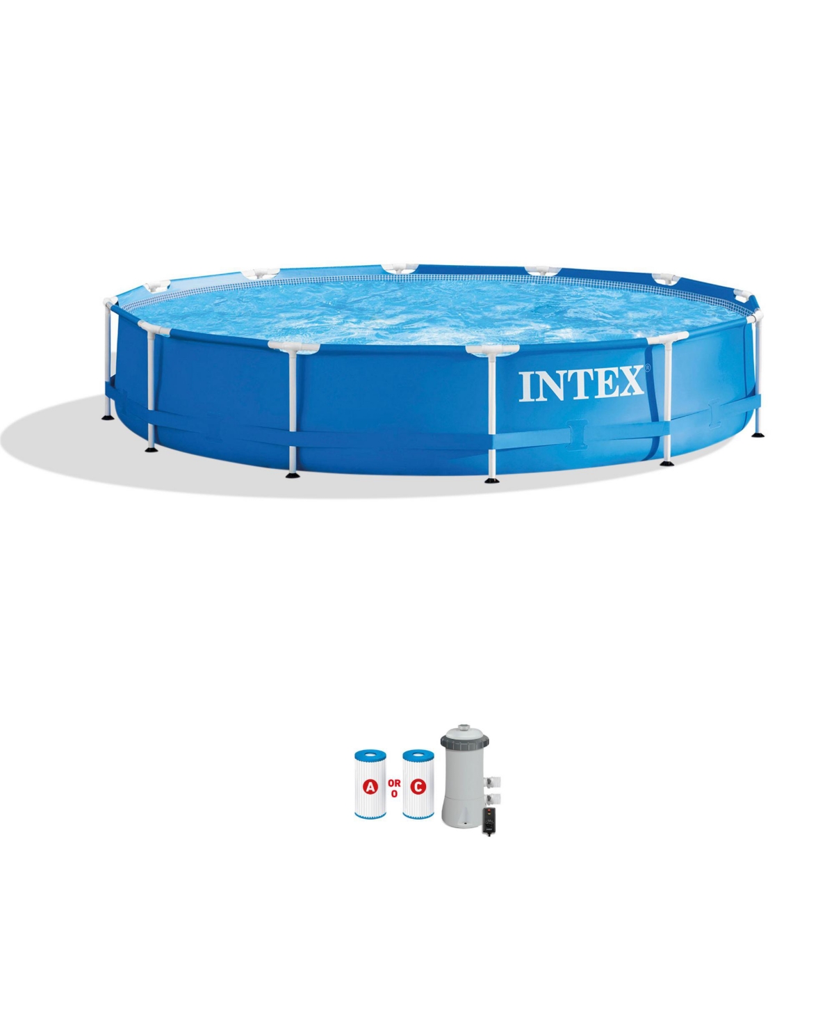 28211EH 12' x 30" Metal Frame Round Above Ground Swimming Pool with Pump - Blue