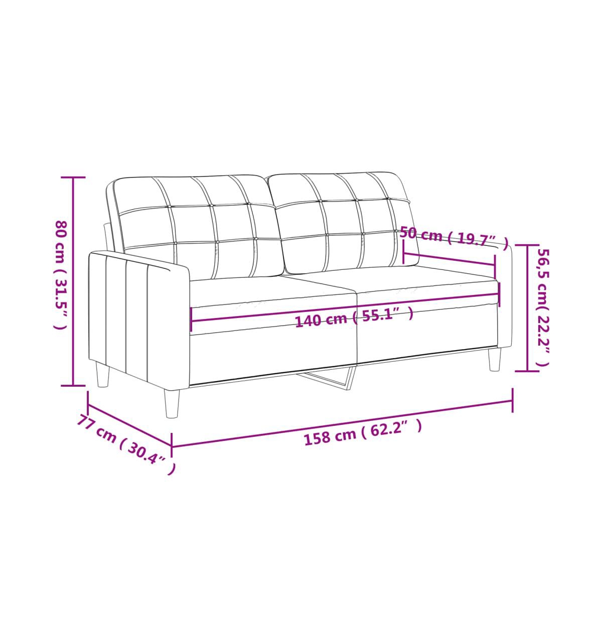 vidaXL 2-Seater SofaFabric - Black