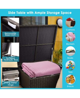 6PCS Patio Rattan Furniture Set 32'' Fire Pit Table Tank Holder with Cover