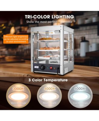 WeChef 15" Commercial Countertop Food 3-Tier Pizza Warmer with LED Adjustable Lighting Food Heater Display Case Stainless Steel for Buffet Restaurant Pizza Display Case