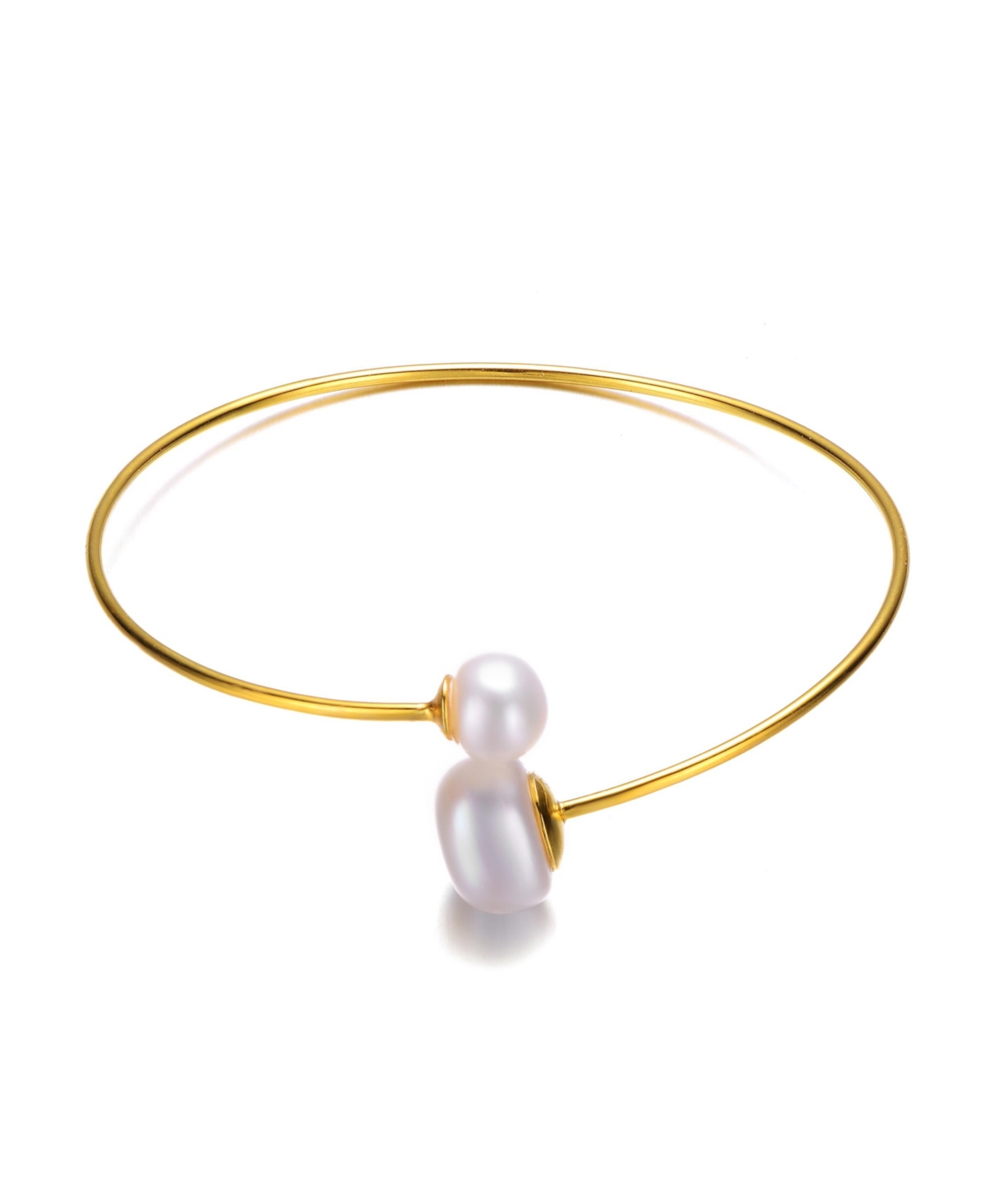 Elegant Sterling Silver 14K Yellow Gold Plating with White Freshwater Pearl Bracelet - Gold