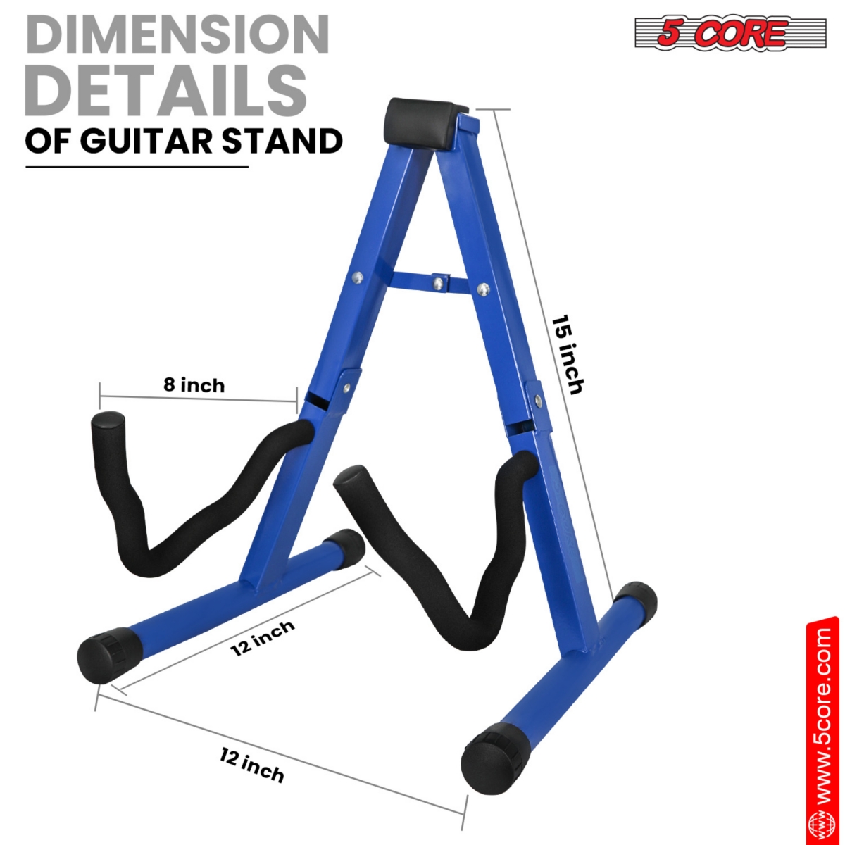 5 Core Guitar Stand Floor A Frame Adjustable Folding Holder With Rubber Feet Heavy Duty Electric Acoustic Bass Cello Stands Pair -- Blue