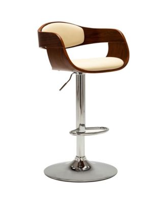 Bar Stool Cream Bent Wood and Faux Leather