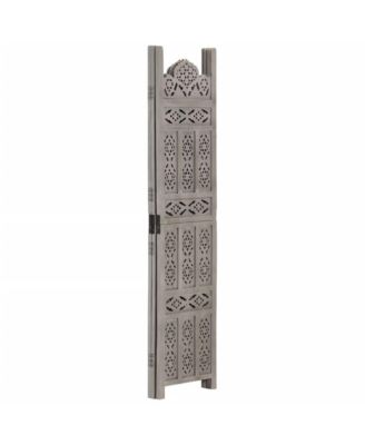 Hand carved 3-Panel Room Divider Gray 47.2"x65" Solid Mango Wood