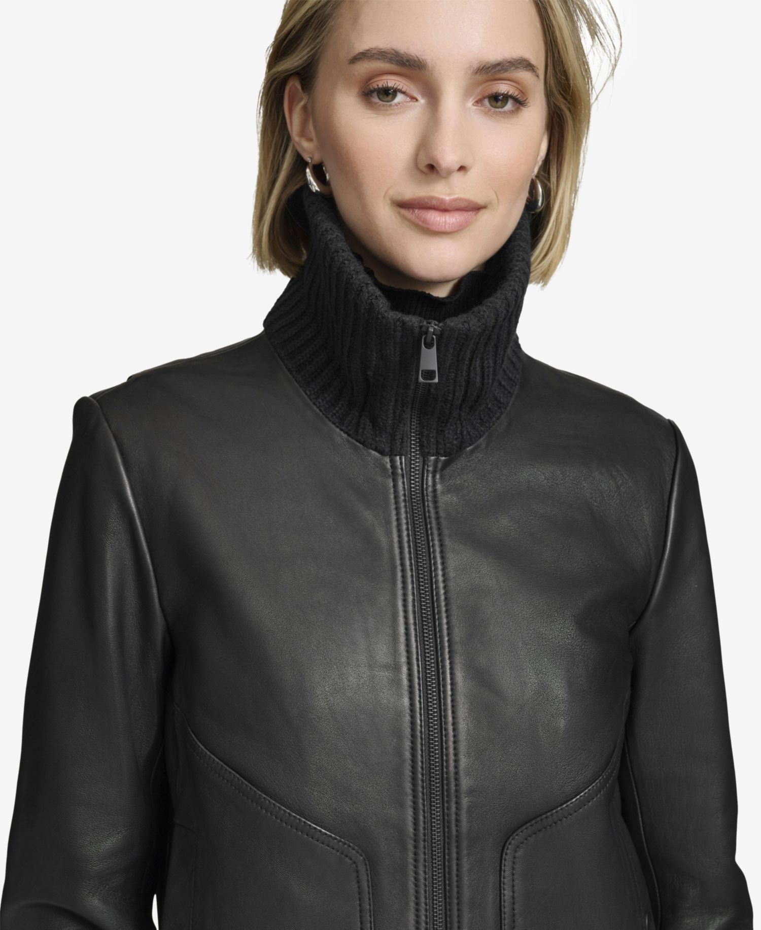 Women's Beatrix Rib-Knit Trimmed Leather Jacket