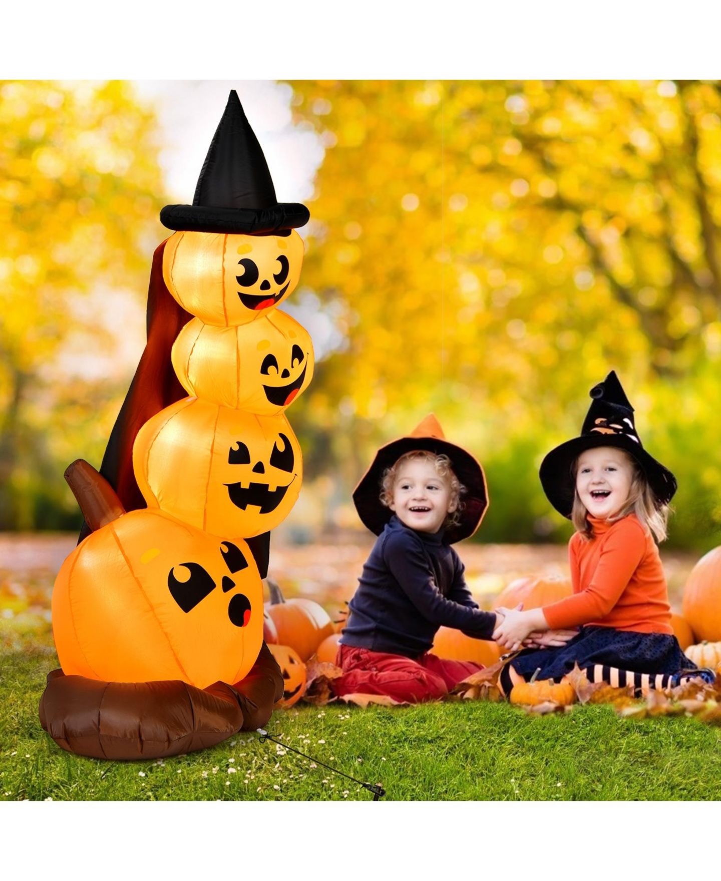 Детские игрушки VEBREDA 7 Feet Halloween Inflatable Pumpkin Combo with Witch's Hat and LED Lights, цвет: Оранжевый — фото 5