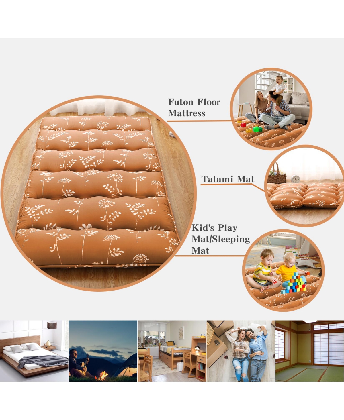 Caromio Futon Mattress Size, Floral Print Floor Mattress Pad Portable Dorm Sleeping Pad, 39