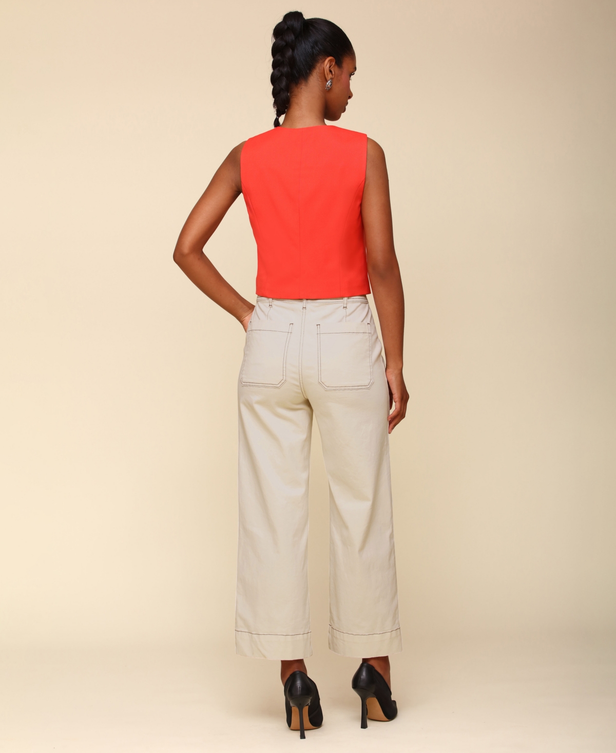 Avec Les Filles Women's Patch-Pocket Cropped Wide-Leg Pants