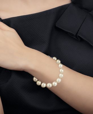 Cultured White South Sea Pearl (10 - 11-1/2mm) Ball Clasp Bracelet in 14k White Gold
