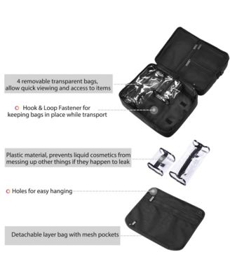 Makeup Bag Soft Sided Cosmetic Train Case 2 Layer Hangbag 4 Pouches