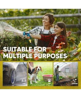 25' Expandable Water Garden Hose: 10 Spray Nozzles, Solid Brass Connector, Leak-Proof Design