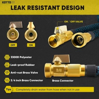 100' Expandable Water Garden Hose: 10 Spray Nozzles, Solid Brass Connector, Leak-Proof Design
