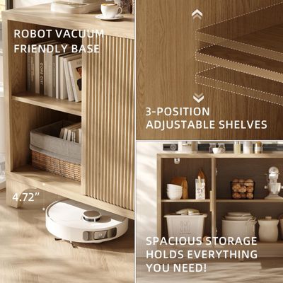 47-inch Mid Century Modern Buffet Cabinet with Fluted Doors, Wood Sideboard and Credenza for Kitchen or Living Room