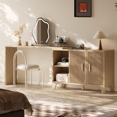 47-inch Mid Century Modern Buffet Cabinet with Fluted Doors, Wood Sideboard and Credenza for Kitchen or Living Room