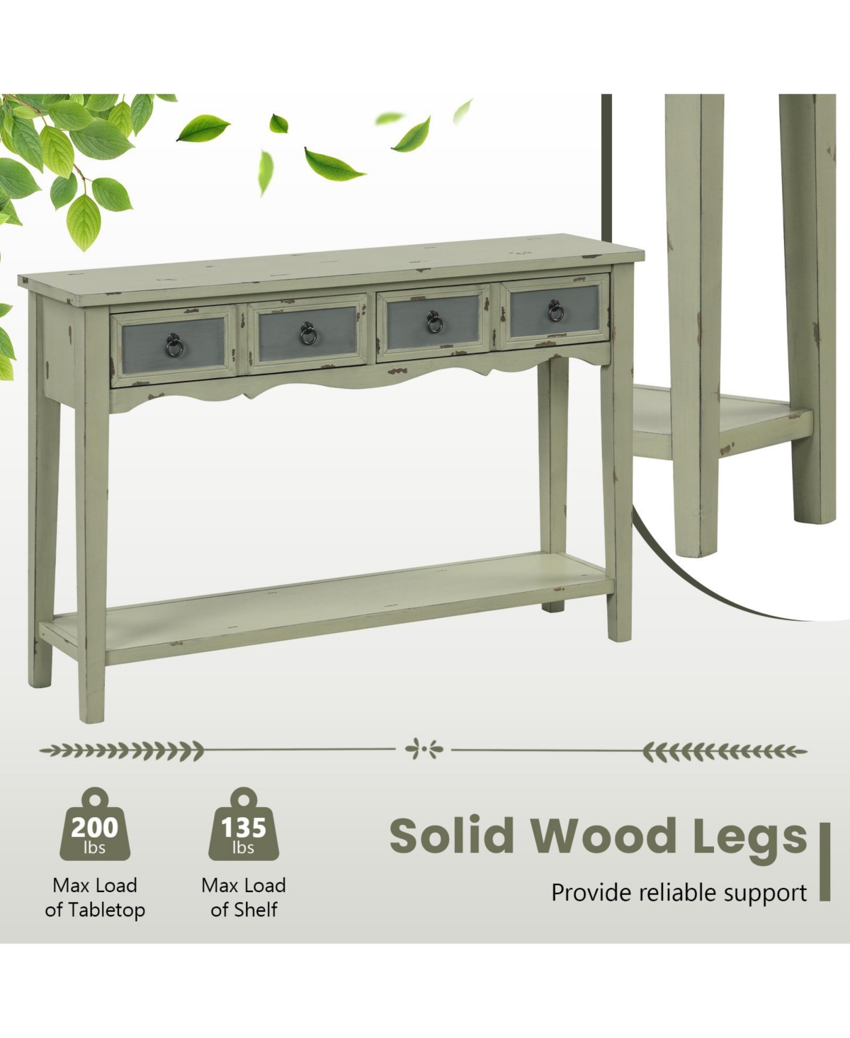Sugift Farmhouse Console Table with 2 Drawers and Open Storage Shelf for Hallway