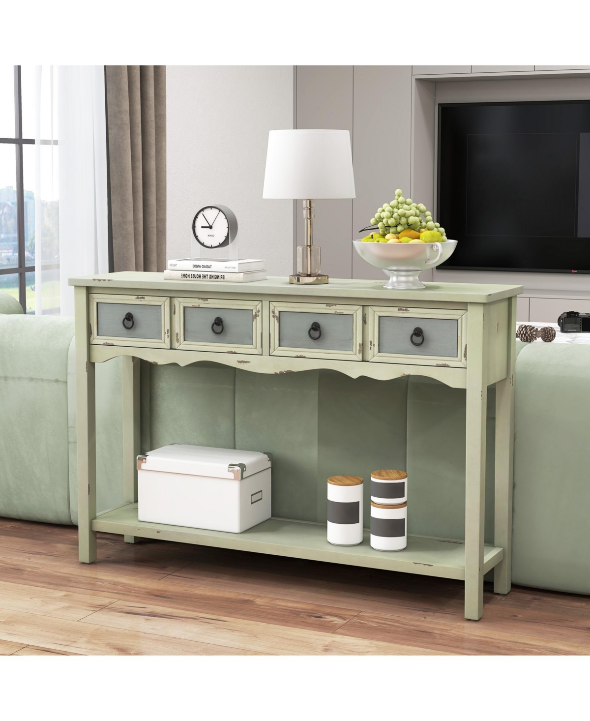 Sugift Farmhouse Console Table with 2 Drawers and Open Storage Shelf for Hallway