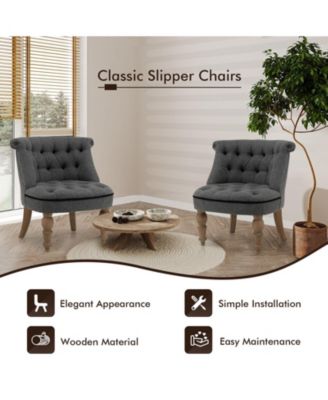Set of 2 Upholstered Armless Slipper Chairs with Beech Wood Legs
