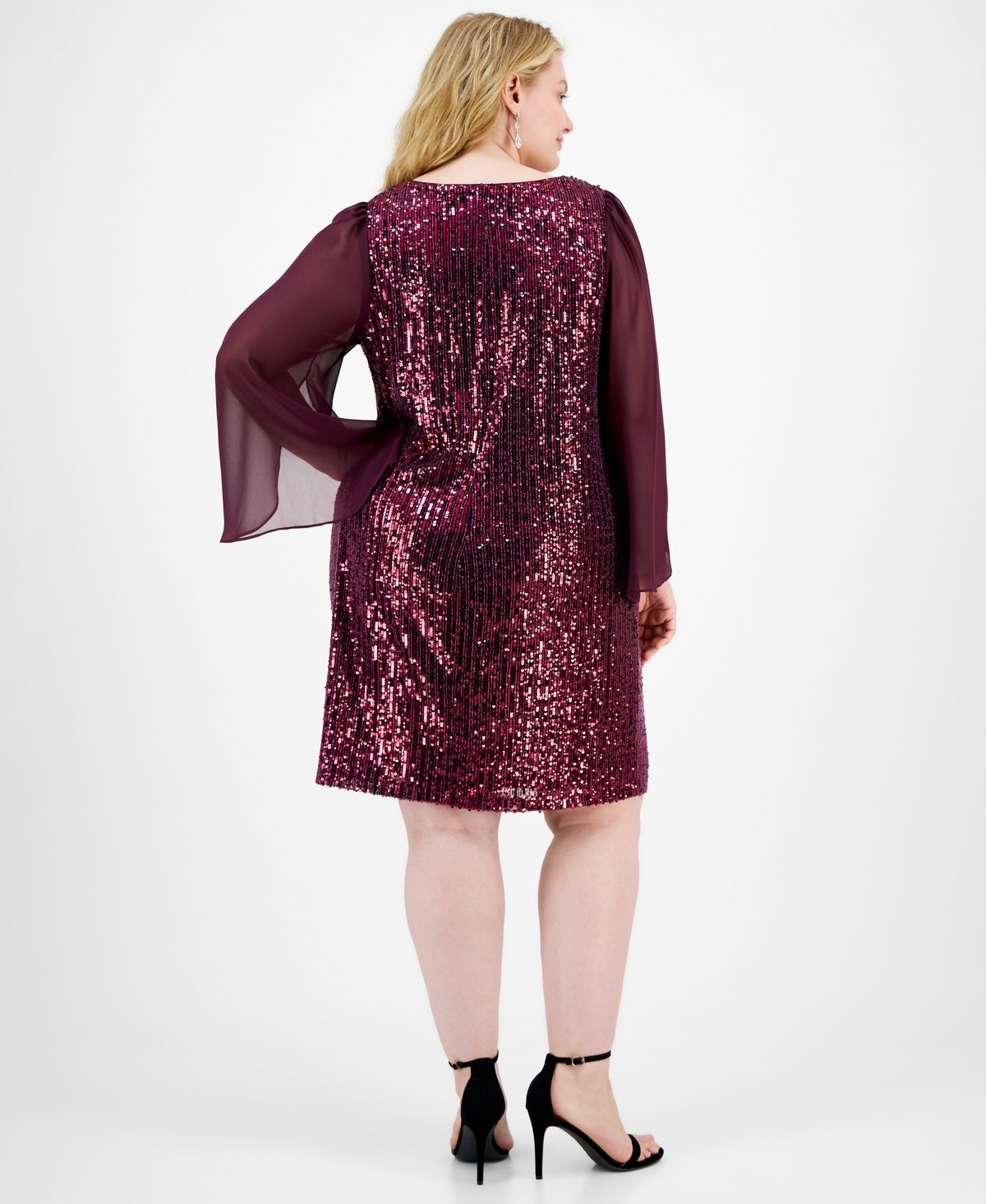 Connected Plus Size Sequined Cape-Sleeve Dress