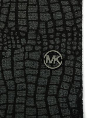MICHAEL Logo Charm Ribbed Trim Croc-Embossed Scarf