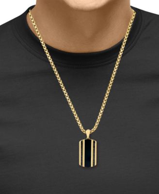 EFFY&reg; Men's Onyx & Black Diamond (1/5 ct. t.w.) Dog Tag 22" Pendant Necklace in 14k Gold