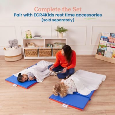 RestZone Premium Folding Rest Mat, 4-Section, 2in, Blue/Red, 5-Pack