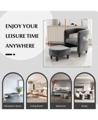Comfy Accent Armchair with Footrest-Gray