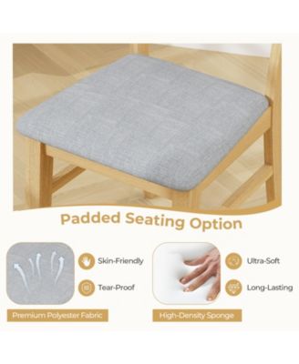 Dining Chair Set of 2 Linen Fabric Upholstered Kitchen Chairs with Padded Seat-Natural