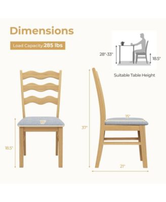 Dining Chair Set of 2 Linen Fabric Upholstered Kitchen Chairs with Padded Seat-Natural