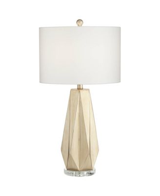 Bravo Modern Table Lamp 28" Tall Champagne Diamond Cut White Drum Shade for Bedroom Living Room Bedside Nightstand Office Kids
