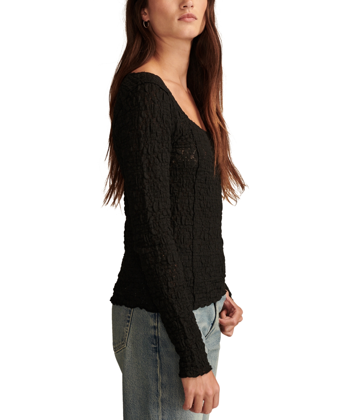 Lucky Brand Women's Textured-Lace Square-Neck Top