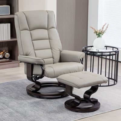 Swivel Recliner with Ottoman, Faux Leather Reclining Chair, Gray