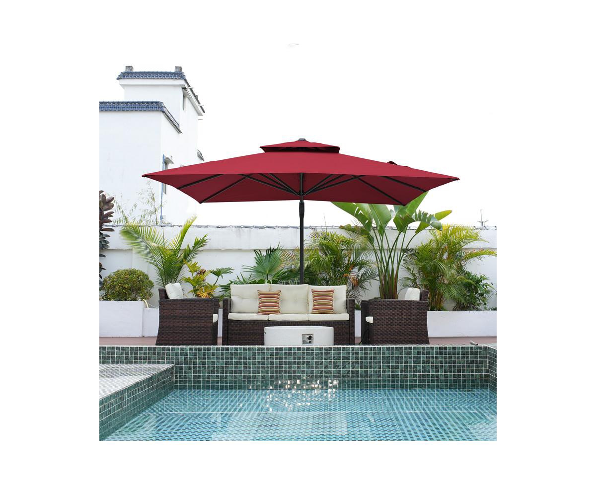 11 Ft Square Cantilever Umbrella for Outdoor Patio, Gray - Red