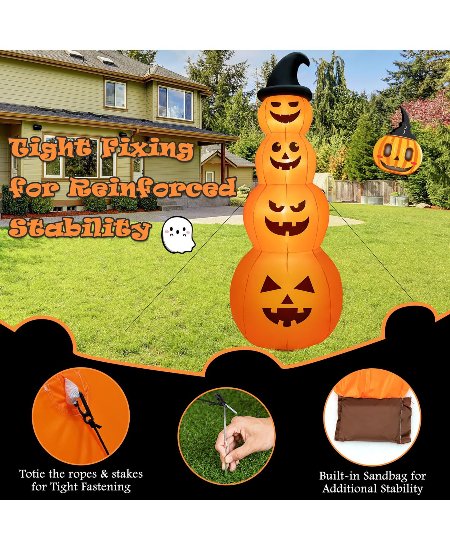 Детская игрушка VEBREDA 8 Feet Inflatable Halloween Pumpkins Stack with Built-in LED Lights, цвет: Оранжевый — фото 5