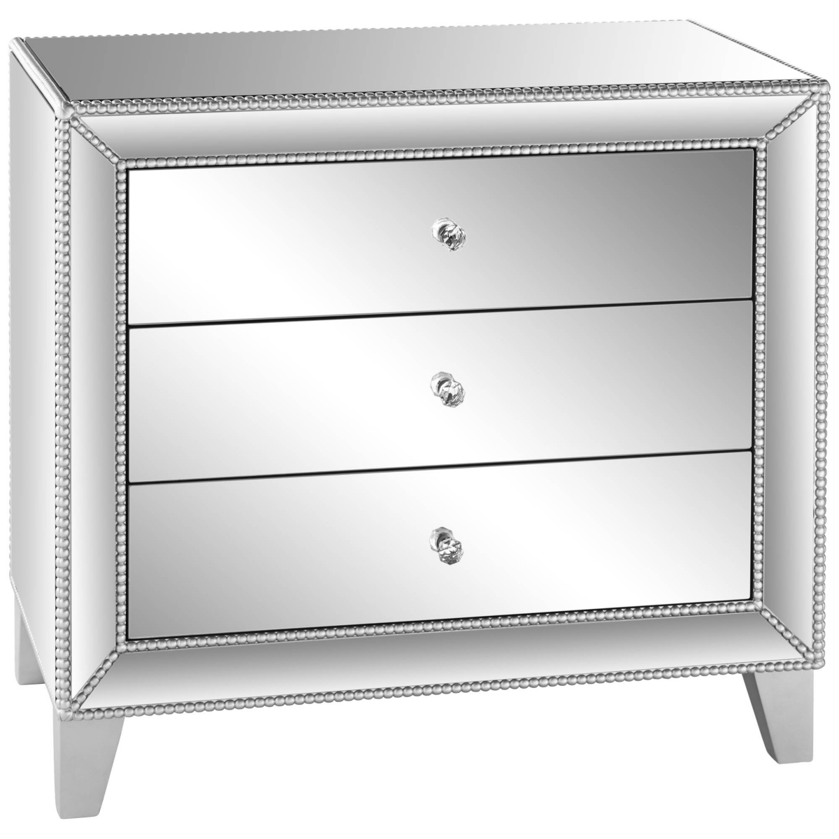 Studio 55D Liza Modern Glam Mirrored Rectangular Accent Table with Drawer StylishBeaded Trim for Spaces Living Room Bedroom Bedside