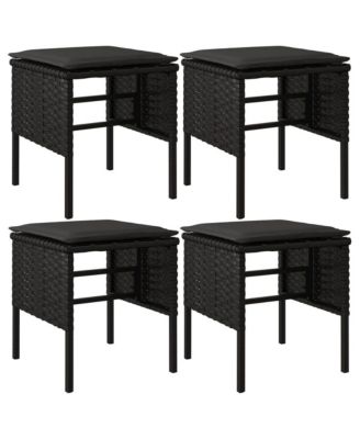 Garden Footstool Set of 4 Black Poly Rattan Small Modular