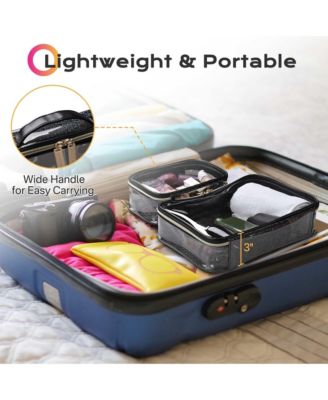 Set of 2 Clear Makeup Bag Cosmetic Organizer Travel Toiletry Pouch Handle Zipper for Makeup Artist Pink